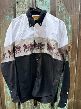 Scorpio Men's Western Button Down Shirt Horse Themed M NWT